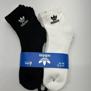 Adidas Originals 6-Pack Quarter High Socks Youth SZ L (5Y-7Y ) Black & White NEW